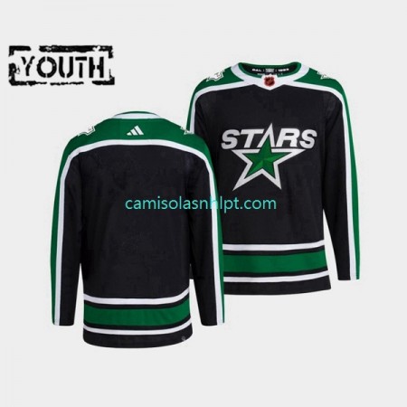 Camiseta Dallas Stars Blank Adidas 2022-2023 Reverse Retro Preto Authentic - Criança